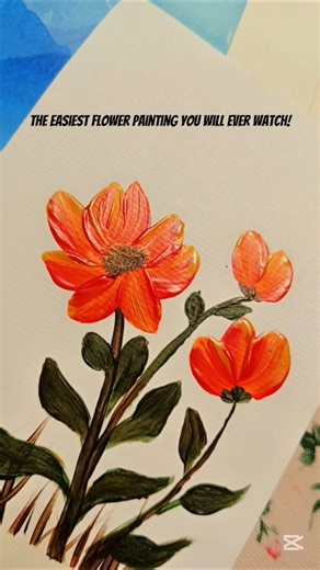 easy flower painting using only two shades (vermillion + yellow ochre) #art #shorts #artshorts