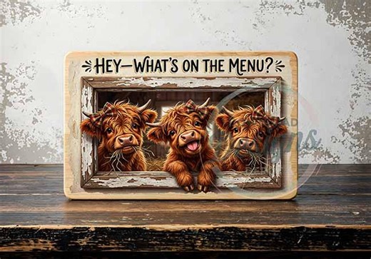 Highland Baby Cow Cutting Board PNG • Funny Farmhouse Kitchen Sign • Rustic Country Decor • Cow Sublimation Design - Etsy