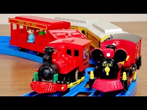 旧トミー 昭和と令和のミッキーポッポ☆プラレール 楽しいディズニーランド ミッキーポッポ (人形２体付) 新品同様で元気すぎる動作☆昭和レトロな蒸気機関車おもちゃで最高☆