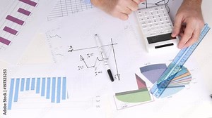 Engineer Using Adding Machine Make Calculation Charts and Scheme Stock Video