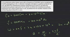 A y-polarized uniform plane wave with a frequency of 100 MHz an... | Filo