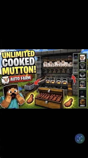This Minecraft farm automatically cooks and stores mutton ! #Minecraft #MuttonFarm#AutoFarm #Shorts