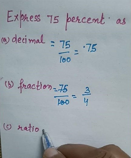 expess 75 percent as decimal, fraction and ratio