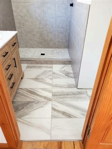 Custom tile shower, bathroom floor & wainscot, finished 12/26/25
