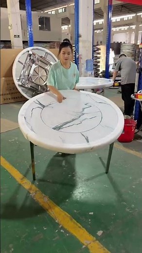 Color-printed round table with built-in turntable #stainless steel dining table...