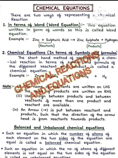 Top Quality Handwritten Notes - Chemical Reactions and Equations | Class 10 Science Ch -1 by Saalik