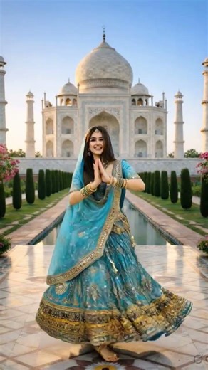 A Russian girl dancing in Indian clothes in front of the Taj Mahal 🥰🔥#shotrs #trending