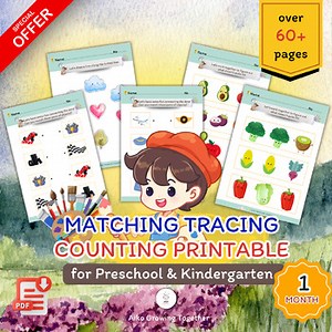 Preschool Learning Worksheets Month 1 Bundle Matching Tracing Counting Printable