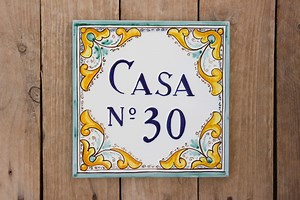 Green Italian House Number Tile, Signs for Home, Personalized Tile, Ceramic House Sign, Hand Painted Tile, House Name Sign, Adress Plaque, - Etsy