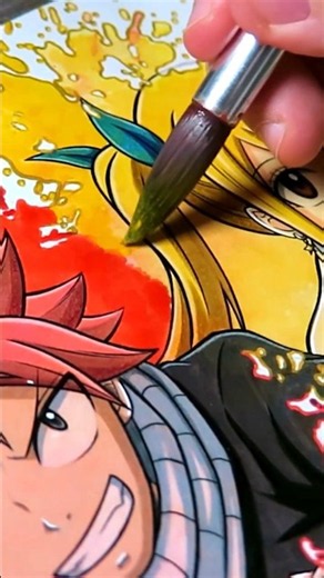 Drawing Natsu Dragneel and Lucy Heartfilia 🔥🗝 Fairy Tail | Spill Art 💦 #shorts #drawing #fairytail