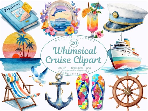 Cruise Clipart, Whimsical Vacation PNG Bundle, Tropical Cruise Graphics, Ship Nautical Clipart, Summer Travel Illustrations, Commercial Use - Etsy