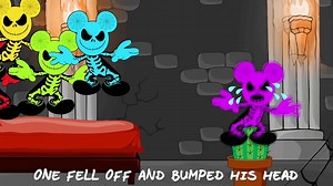 Five Little Crying Mickey Mouse Skeletons Jumping on the Bed