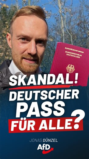 ❌❌❌ Einbürgerungs-Skandal von AfD aufgedeckt! ❌❌❌ In Leipzig wurden 2024 nur 0,76% der Einbürgerungsanträge abgelehnt! Das heißt: 99% der Einbürgerungsanträge wurden angenommen! Unser Pass wird verramscht! Mehr dazu im Video 👁 Quelle: Drucksache im Sächsischen Landtag: (Drs. 8/4258) https://edas.landtag.sachsen.de/viewer.aspx?dok_nr=4258&dok_art=Drs&leg_per=8&pos_dok=1&dok_id=undefined | Jonas Dünzel