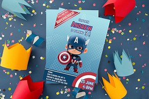 Captain America Card Birthday Party Invite | Marvel Birthday Invitation | Editable Digital Template | Captain America Card Invite - Etsy