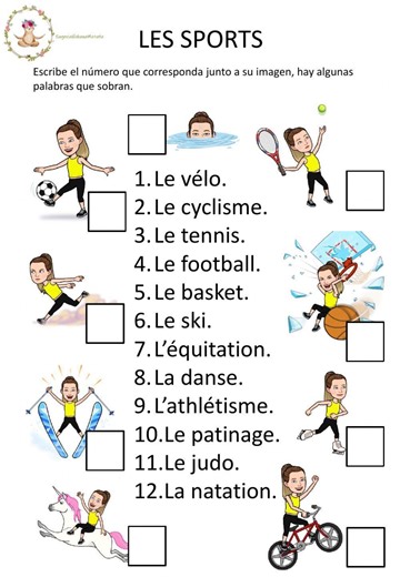 Les sports worksheet for Tercer ciclo