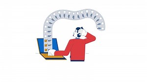 Long list tasks is overwhelming 2D animation. Endless work. Overload overburdened 4K motion graphic. Frustrated employee at laptop animated character cartoon flat concept, white background