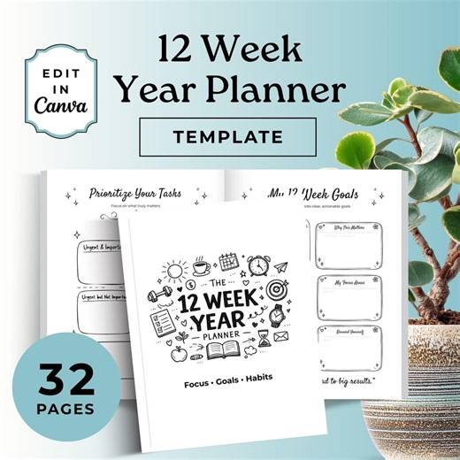 12 Week Year Planner, Goal Setting System for Focused Productivity, Structured Success Tracker for Entrepreneurs, Students and Busy Planners - Etsy