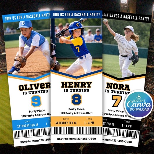 Baseball Birthday Party Ticket Invitation, Editable Canva Template (digital Download) - Etsy