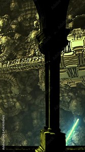vertical video - Computer generated animation of an space door opening to green screen