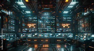 Cybersecurity operations center with big screens