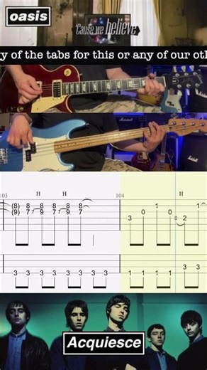 Acquiesce - Oasis - Lead Guitar - Bass - Lesson - Rolling Tab - Cover - Demonstration #oasisreunion