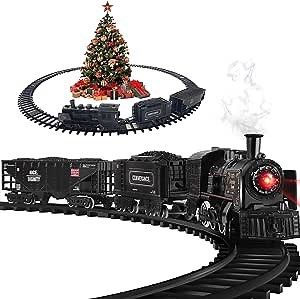 Kids Train Set - Electric Metal Alloy Trains Toy for Boys Girls w/Smokes, Lights & Sound, w/Steam Locomotive Engine, Cargo Cars & Tracks