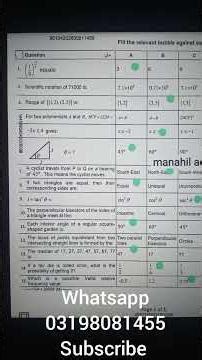 Mathematics Class 9 MCQS Answer Key Federal Board 2026 | 1st April, 2026 | FBISE #fbise #mathclass9