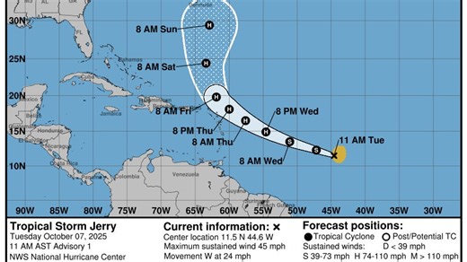 Tropical Storm Jerry forms in Atlantic, expected to strengthen into hurricane. Florida impacts?