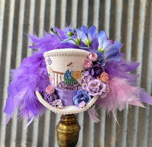 Mini Top Hat, Blue and Pink and Purple Flower Mini Top Hat, Kentucky Derby Mini Top Hat, Alice in Wonderland, Small Top Hat, Easter, Small - Etsy