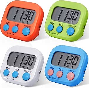 Weewooday 4 Pcs Magnetic Digital Timers for Classroom Multi Function Electronic Kitchen Timer Large Digits Countdown Stopwatch Loud Alarm for School Learning Cooking Study Work Game (4 Colors)