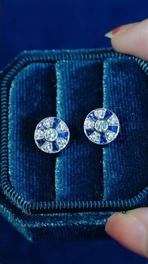 Diamond and Sapphire Art Deco Style Stud Earrings