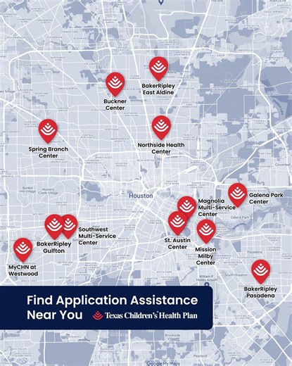 Are you about to renew your CHIP or Medicaid coverage? Our Application Assistance team can help you through the process in person! 🙋‍♀️ Visit any of our 12 locations around the Houston area: texaschildrenshealthplan.org/application-assistance. #TCHP #Health #CHIP #Medicaid | Texas Children's Health Plan