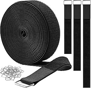 YMCRLUX 1.5"x16ft Hook and Loop Straps with 15 Metal Buckles, Adjustable Fastening Cable Straps, Cut-to-Length Cinch Strap, Reusable Nylon Securing Cord Ties for Organizer or Storage, Black