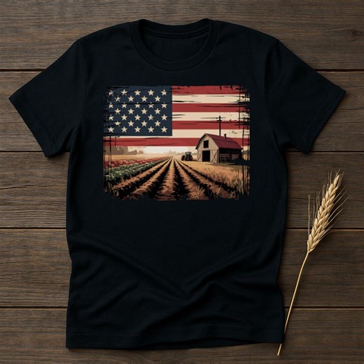 American Farm T-shirt: Distressed USA Flag Barn Tee - Etsy