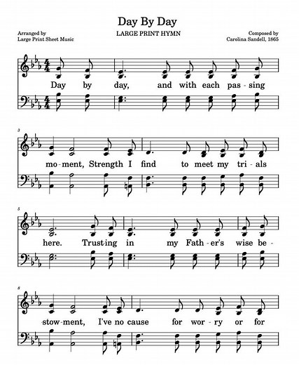 Day by Day Hymn LARGE PRINT Digital Sheet Music With Lyrics - Etsy