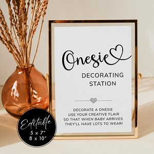 Decorate A Onesie Sign, Onesie Decorating Station Sign, Modern Baby Shower Activity, Sign a Suit Clothes, Simple. Editable, Printable | MN01 - Etsy