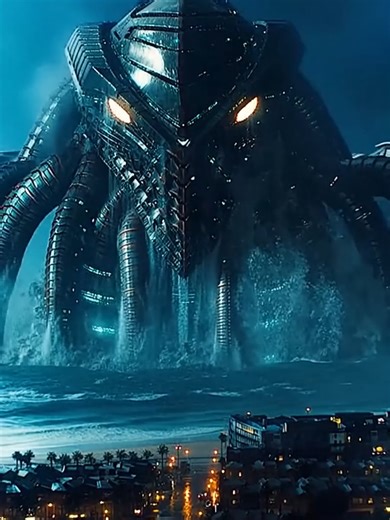 Giant Alien Creature Rises from the Deep #worldbuilding #alieninvasion #scififantasy #scifi #soraai