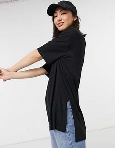 ASOS DESIGN oversized t-shirt with side splits and stitch detail in rib in black | ASOS