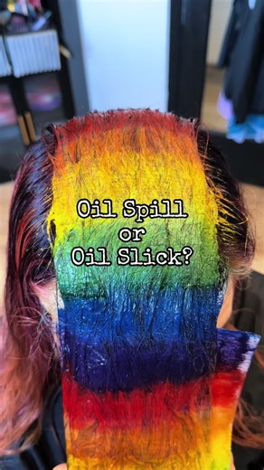 Do you say Oil Spill or Oil slick?🌈 #hairtok #hairstylistsoftiktok #rainbowhair #lakelandhairstylist #oilslickhair