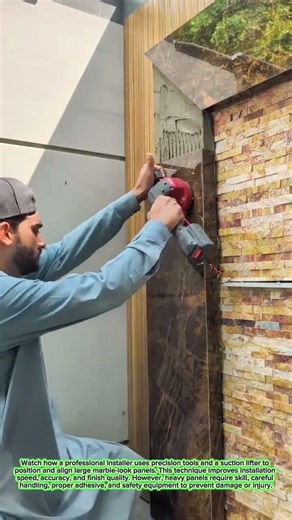 Skilled Worker Makes Marble Wall Installation Look EASY!
