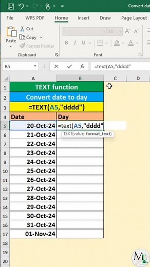 Convert date to day using TEXT function in Excel #exceltutorial #exceltips #exceltricks #excel