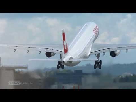 PilotsEYE tv Zurich Miami SWISS LX64 Airbus A330-300 Taxi and Takeoff at Zurich Airport