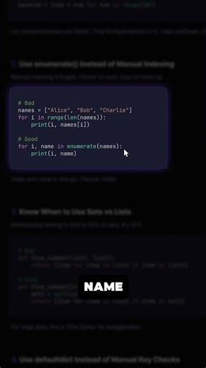 Stop Manual Indexing - Use enumerate() in Python #python #codingtips #pythonprogramming #cleancode