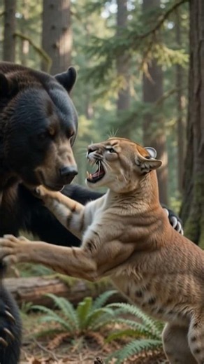 Black Bear vs Cougar | Forest Titans Clash in an Epic Battle!