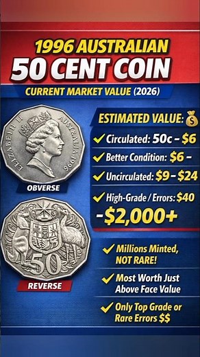 1996 AUSTRALIAN 50 CENT COIN 💰 RARE OR COMMON? TODAY VALUE REVEALED! #coin #bullioncoins