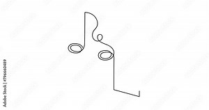 Musical notes one line art animation,hand drawn continuous contour drawing motion. Artistic creative melody concept, minimalist video.4k self-drawing movie