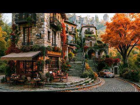 Soft Autumn Jazz Music in European Street Café Ambience 🍂 Piano Jazz for Study, Work & Stress Relief