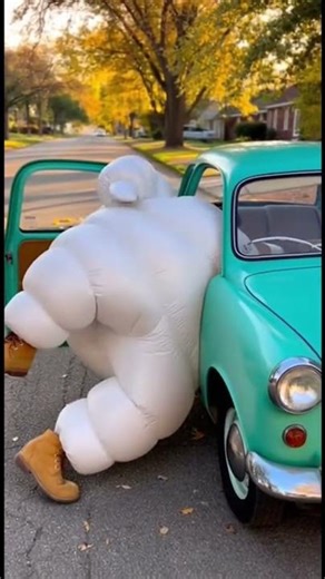 White Puffy Inflatable Suit Bounces Him Onto the Car Roof in Hilarious Fail 😂