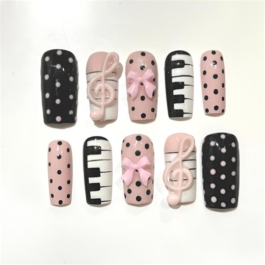 Musical Coquette Press on Nails | Piano, Bow & Treble Clef | Handmade - Etsy Australia