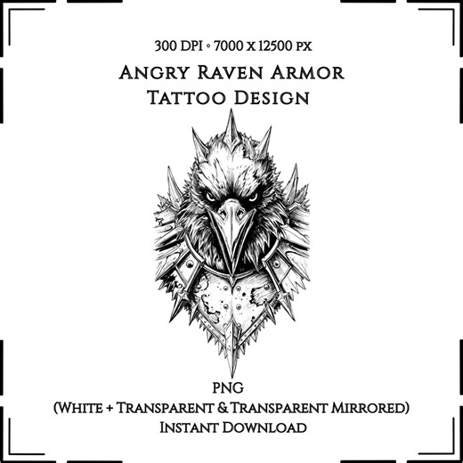 Angry Raven Armor Tattoo Design | Blackwork Warrior Bird Tattoo Flash - Etsy